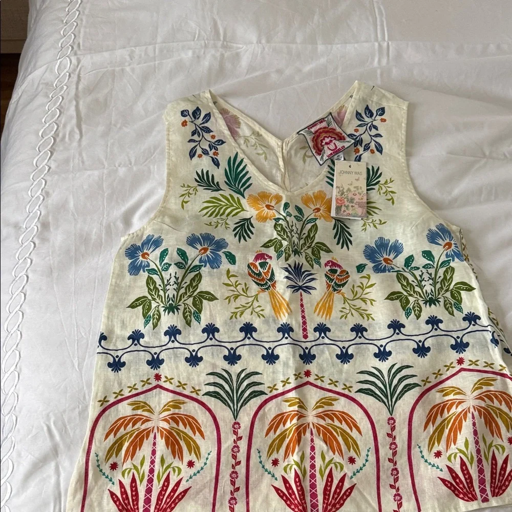 Joan Vass Multicolor Embroidered Sleeveless Top